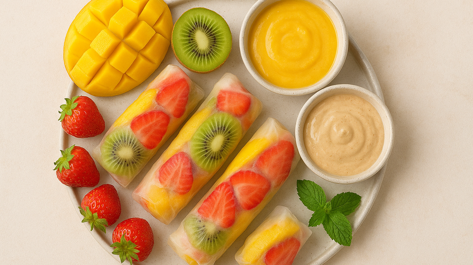 🥭 Süße Sommerrollen mit Mango, Erdbeeren & Dips – Frische Power für heiße Tage