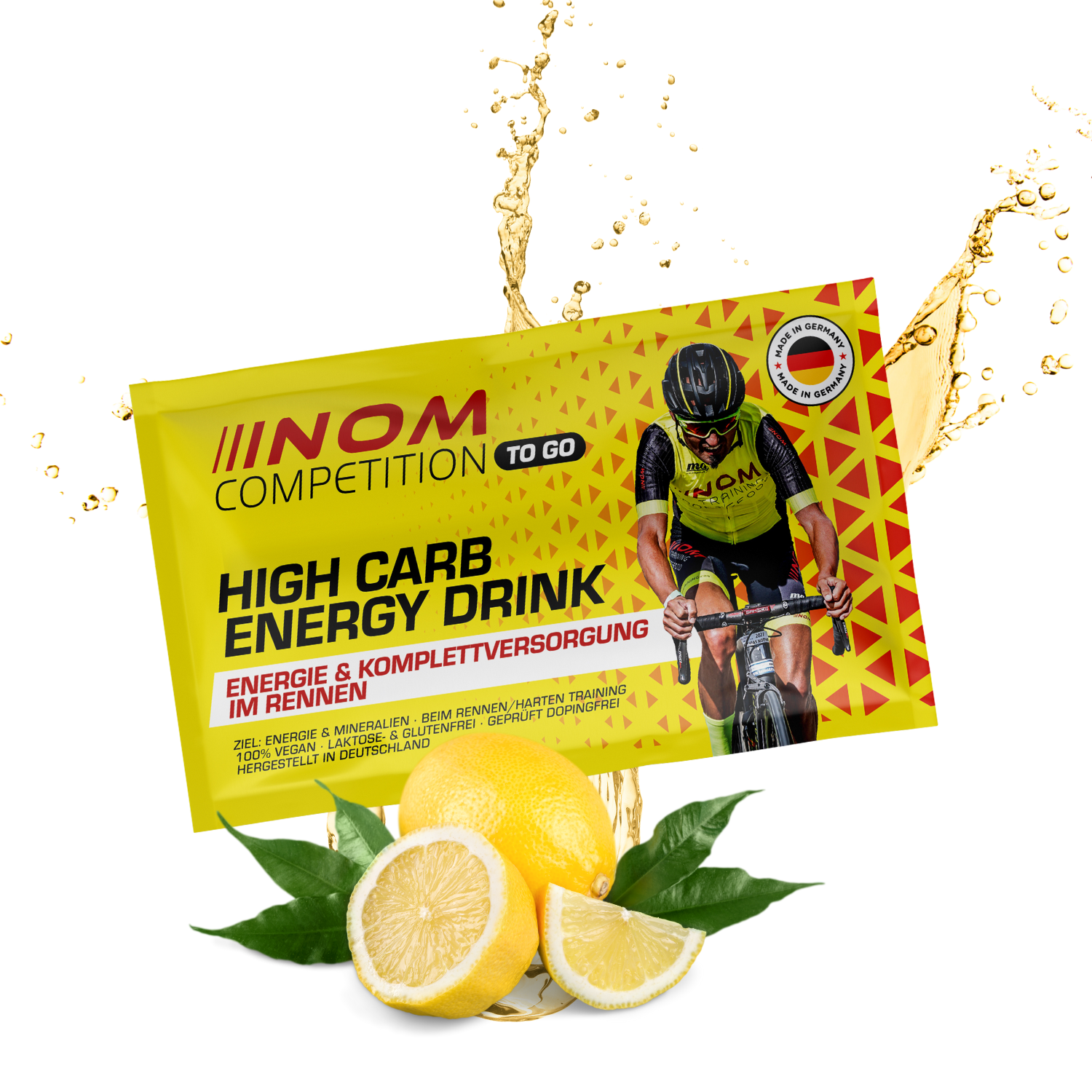 "High Carb Energy Drink: 100% Energie & Mineralien zur Vorbeugung von Krämpfen und Hungerast, speziell für intensive Rennen und Trainingseinheiten."