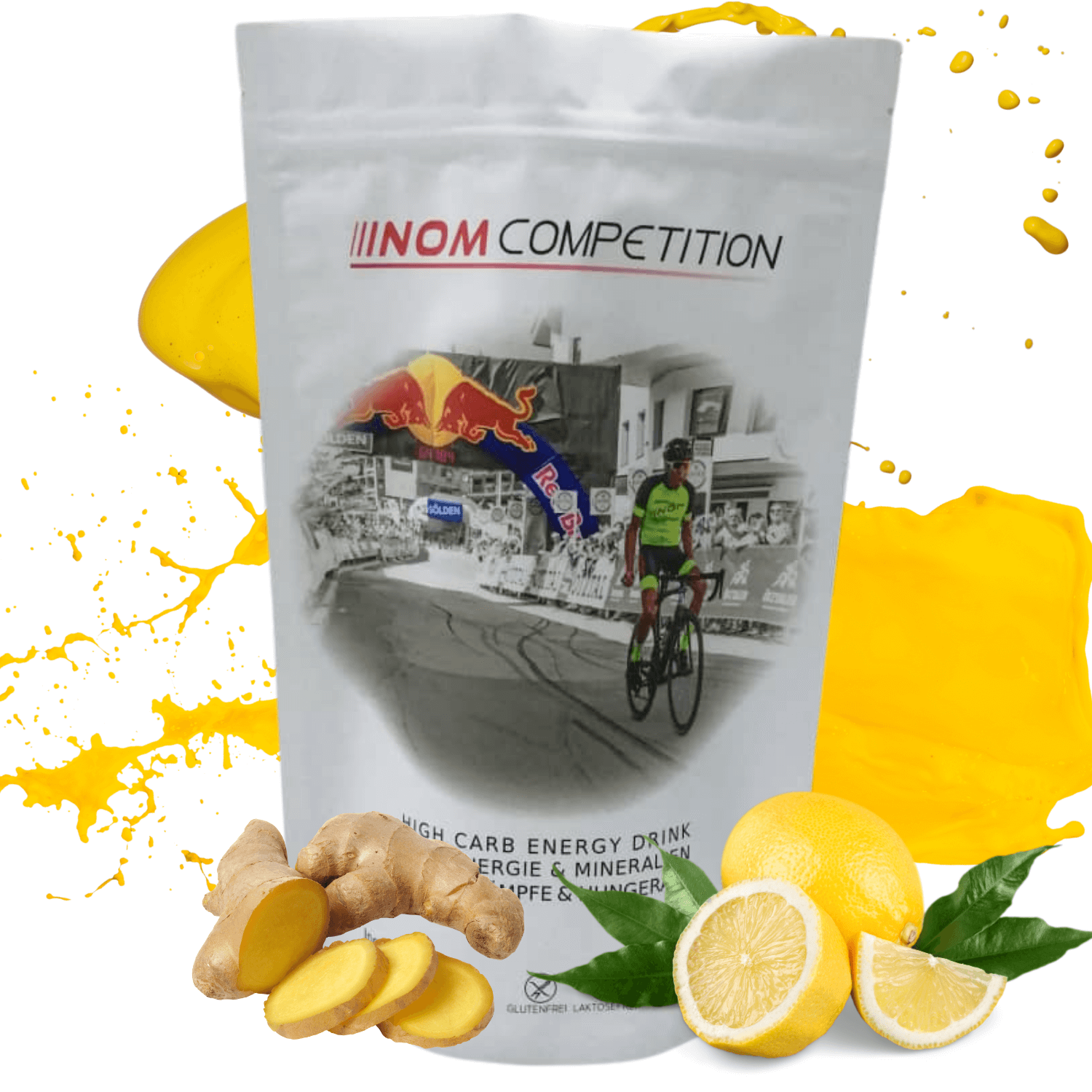 "NOM Competition High Carb Energy Drink mit Zitronen und Ingwer - Energieboost mit natürlichen Zutaten."