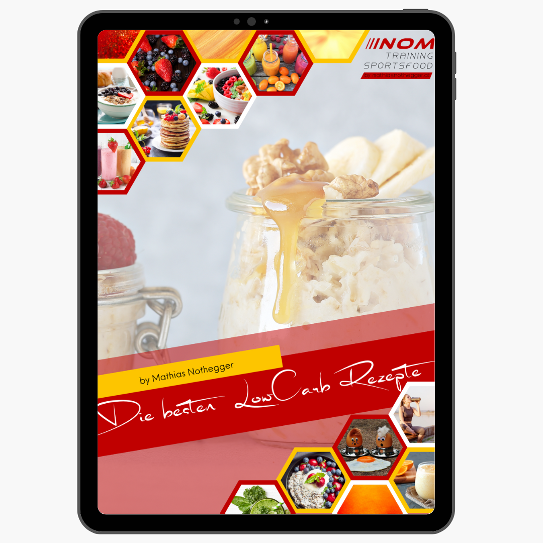 „E-Book-Cover: Die besten Low Carb Rezepte von Mathias Nothegger mit gesunden Frühstücksideen, Smoothies und Dessertinspirationen.“