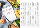 "Ernährungsplan für Woche 1 aus dem E-Book 'Richtige Ernährung im Ausdauersport', mit Mahlzeiten und Snackideen für jeden Tag."