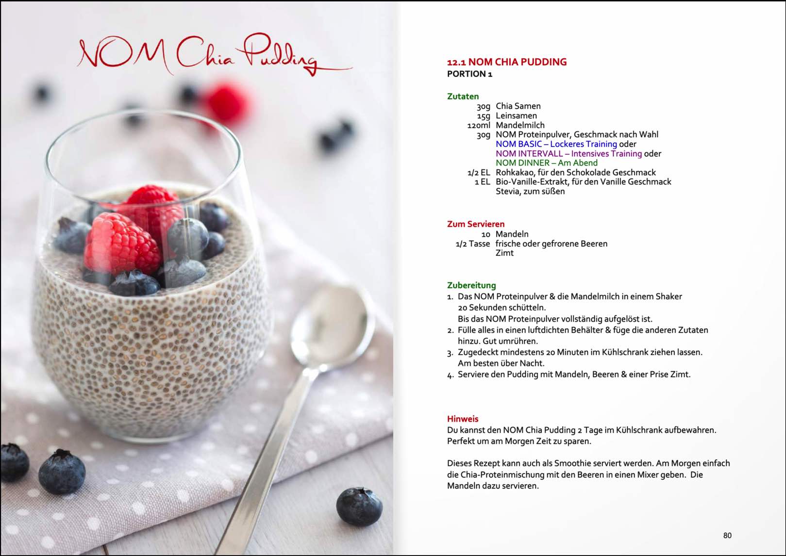 "Rezept für NOM Chia Pudding aus dem E-Book 'Richtige Ernährung im Ausdauersport', inklusive Zutaten, Zubereitung und Serviervorschlägen."