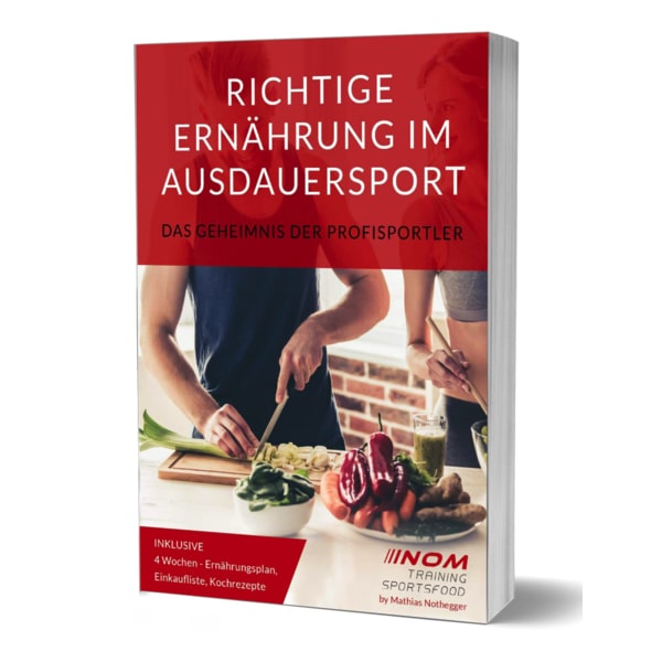 "Cover des E-Books 'Richtige Ernährung im Ausdauersport', mit Fokus auf Ernährungstipps und Profi-Geheimnisse."