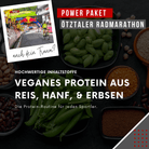 "Power Paket für den Ötztaler Radmarathon: Hochwertiges veganes Protein aus Reis, Hanf und Erbsen – die ideale Proteinroutine für Ausdauersportler, entwickelt für maximale Leistung und Regeneration."