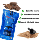 "NOM Basic Low Carb Keto Shake Schokolade, Dosierlöffel inklusive, entwickelt in Österreich, vegan mit Reis, Hanf & Erbsen."