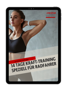 "Frau in Sportkleidung - E-Book '14 Tage Kraft-Training für Radfahrer."